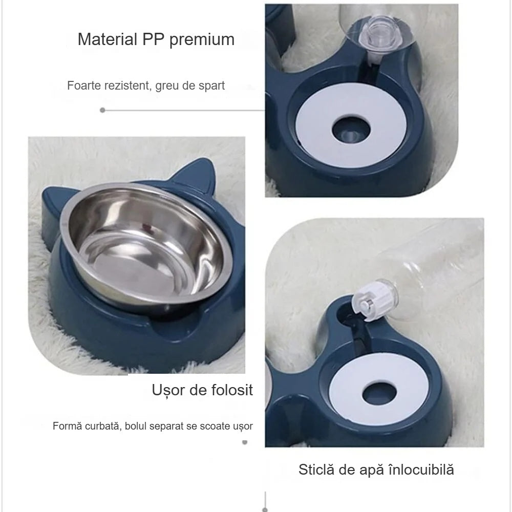 Materialul PP al bolului, bol de inox detașabil și sticlă de apă înlocuibilă