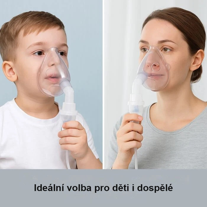 Dítě a dospělý inhalují s maskou doma