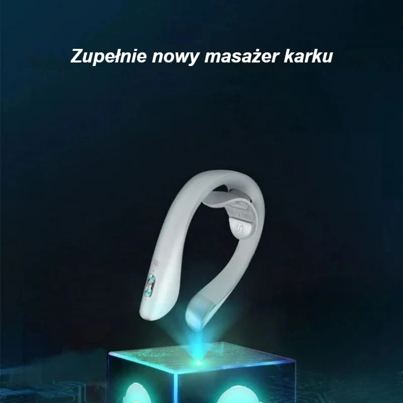 Biały masażer karku w niebieskim świetle