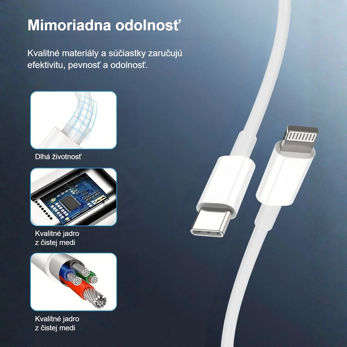 Detaily odolného kábla USB-C – Lightning k nabíjačke do auta
