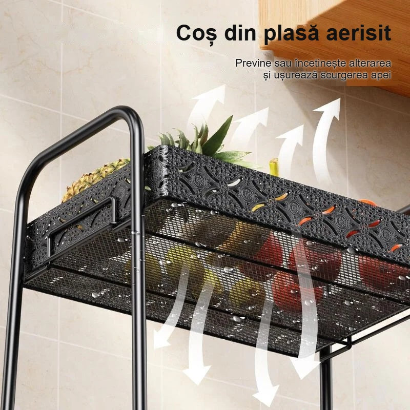 Coșul din plasă aerisit al căruciorului de depozitare