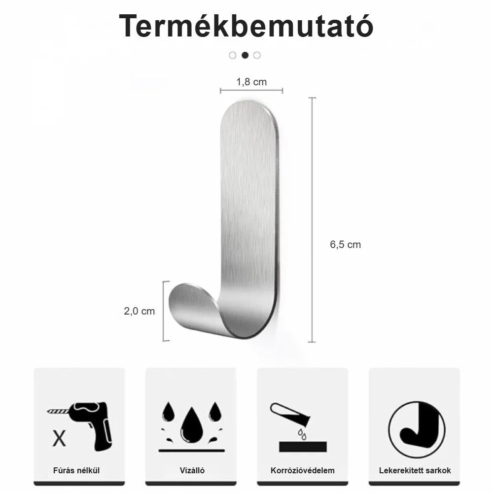 Öntapadós akasztó méretei, fúrás nélküli, vízálló kivitel