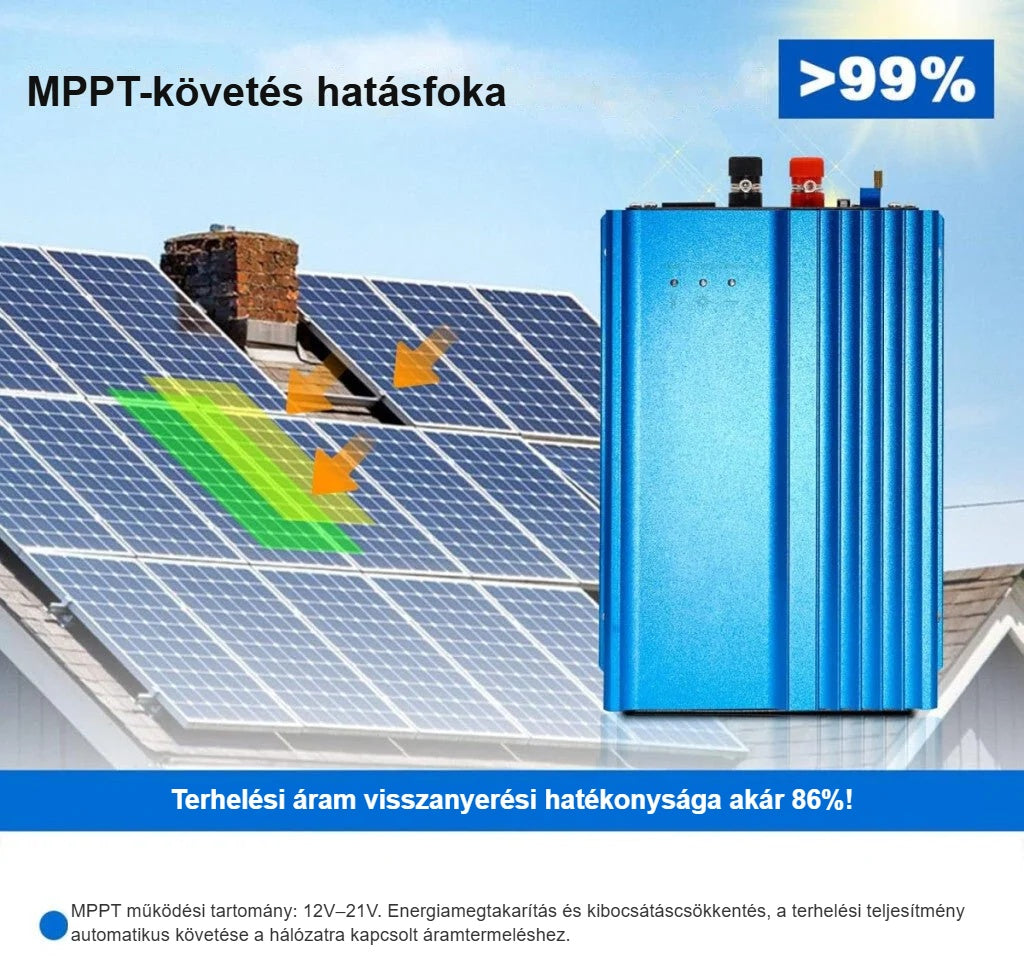 MPPT hatásfok 99% felett, ábra napelemekkel