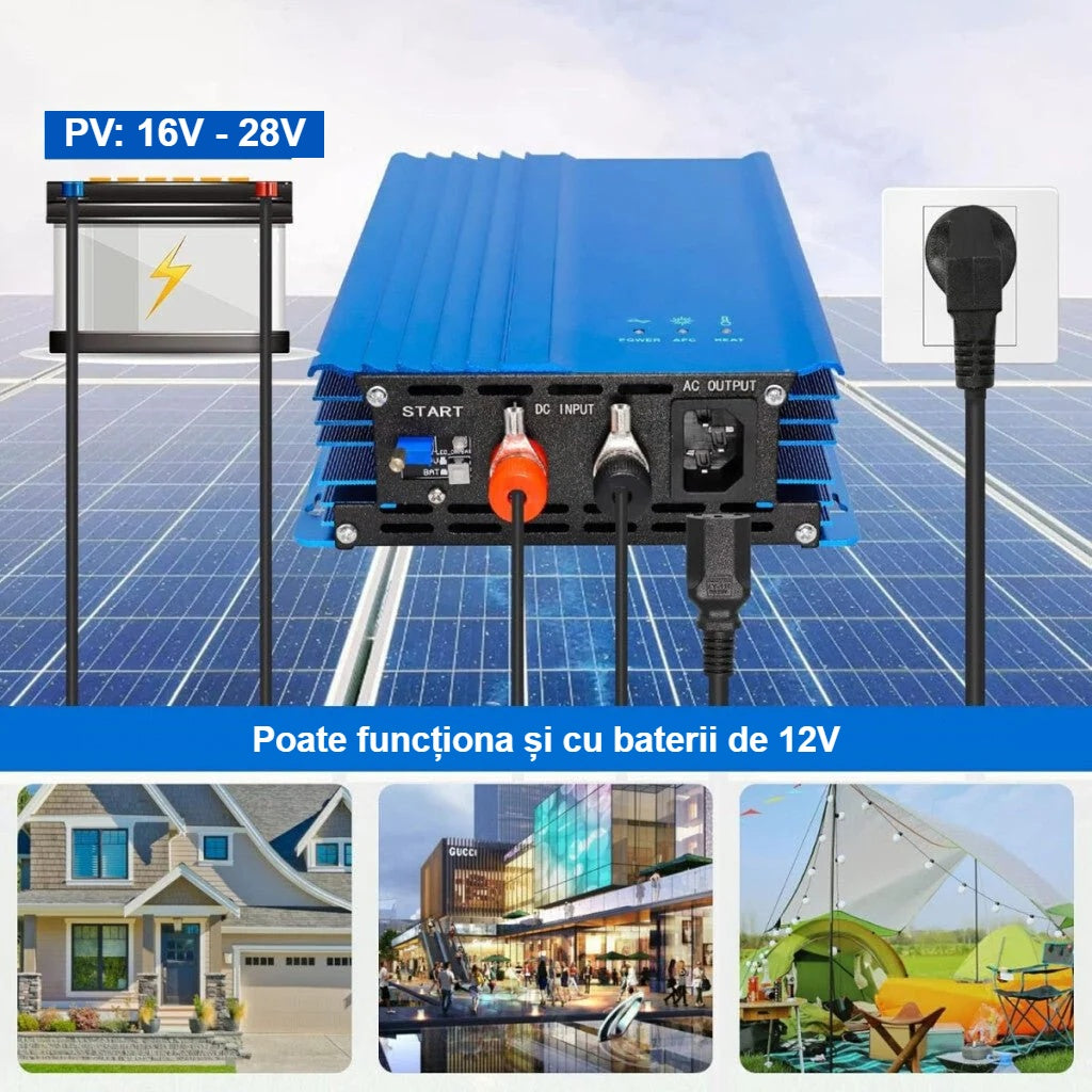 Microinvertor într-un sistem solar, cu baterie de 12 V