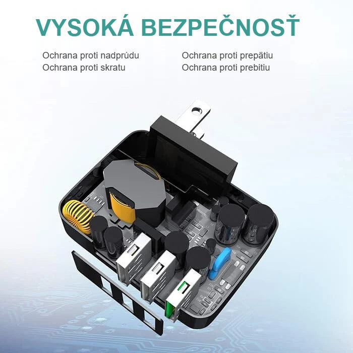 Ochranné funkcie USB nabíjačky: nadprúd, prepätie, skrat