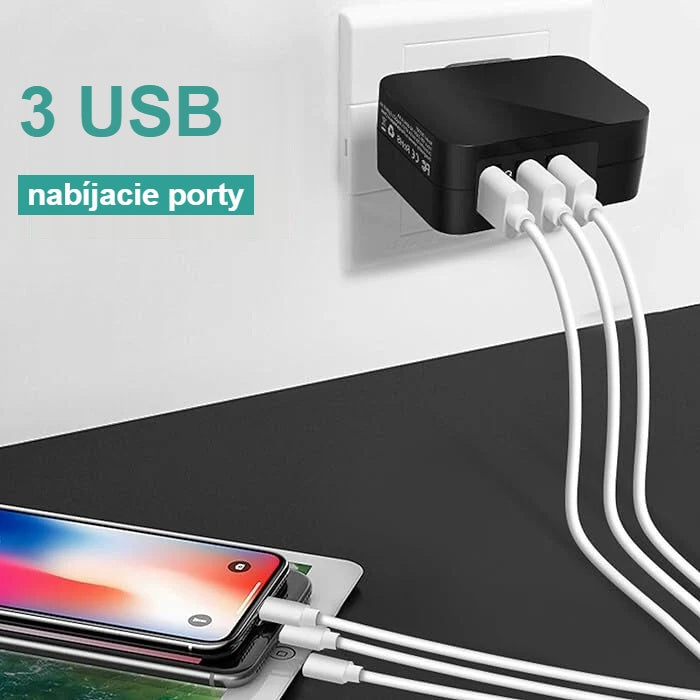 Nabíjanie troch telefónov naraz z 3-portovej USB nabíjačky