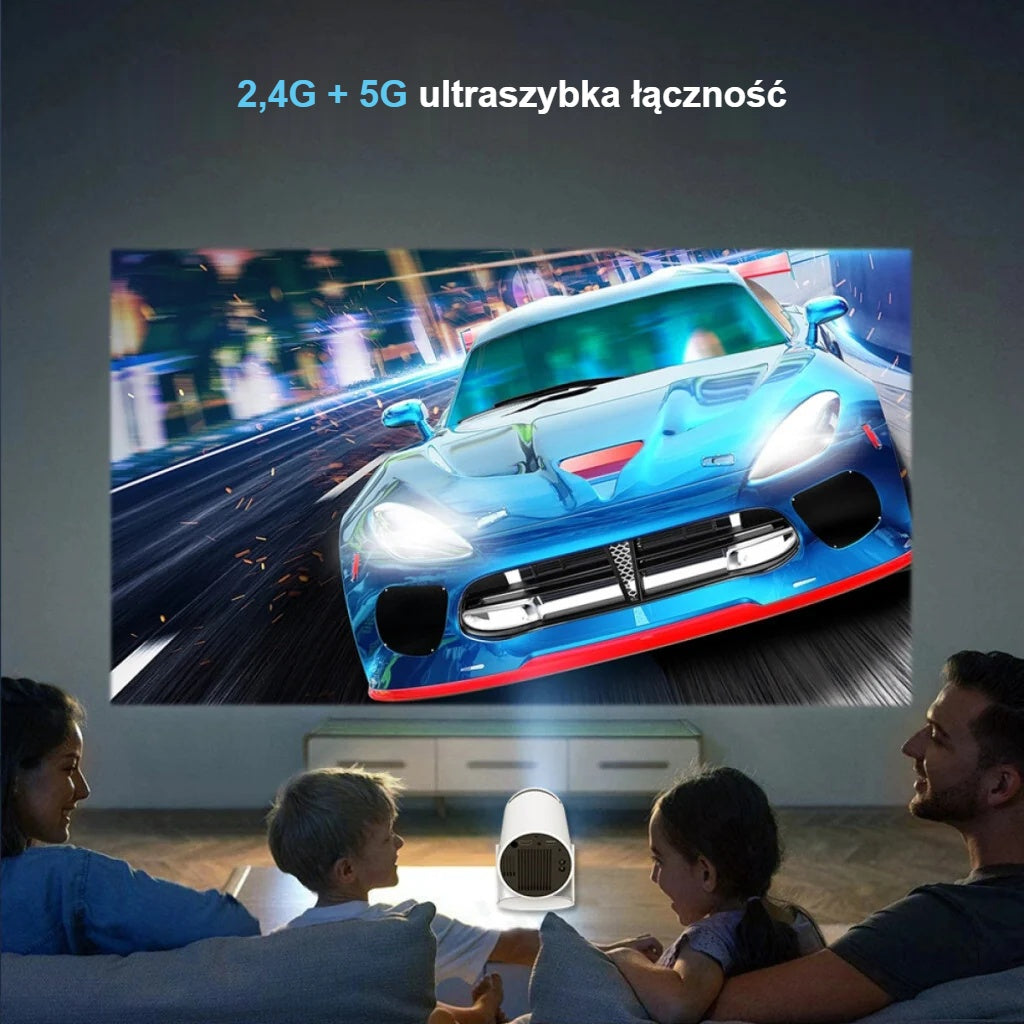 Mini projektor z łącznością bezprzewodową, projekcja w salonie