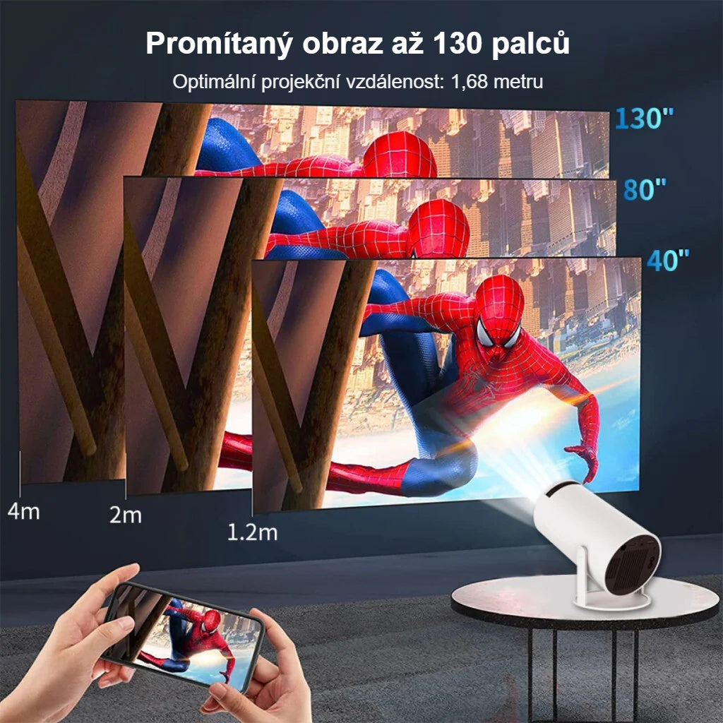 Promítaný obraz až 130 palců, před ním mini projektor
