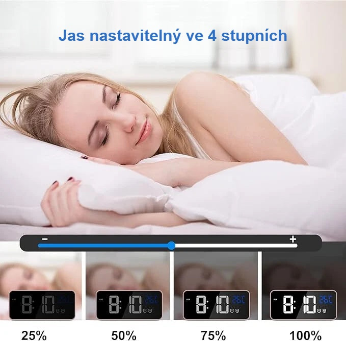 Spící žena a čtyři stupně jasu budíku