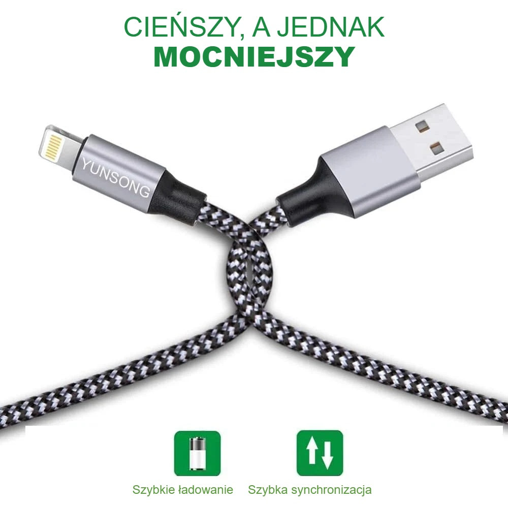 Złącza cienkiego, a jednak mocnego kabla do iPhone'a w oplocie z bliska