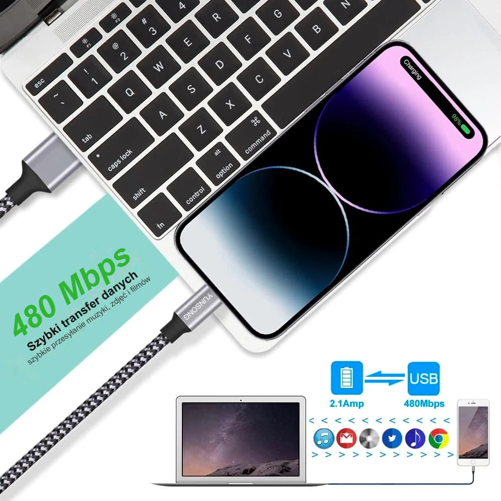 Kabel do iPhone'a z transferem 480 Mbps między laptopem a telefonem
