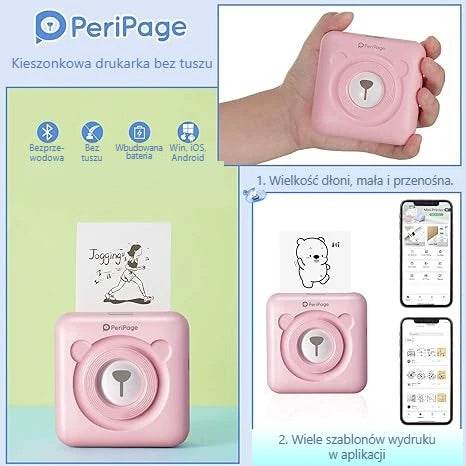 Mini drukarka z aplikacją w telefonie, wersja różowa