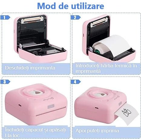 Introducerea hârtiei termice în mini imprimanta foto, pas cu pas