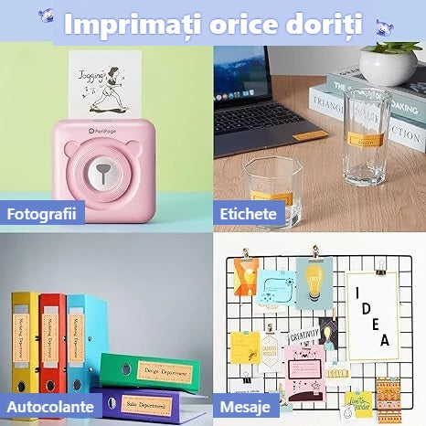 Notițe, etichete și fotografii imprimate cu mini imprimanta foto