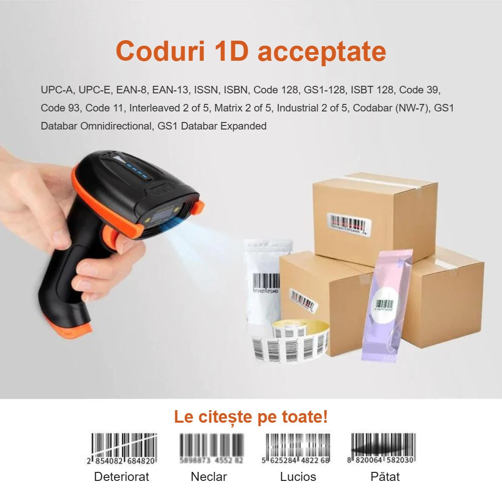 Citirea codurilor de bare de pe cutii, tipuri de coduri 1D acceptate