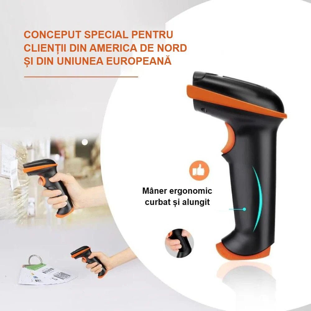 Mânerul curbat și ergonomic al cititorului de coduri de bare