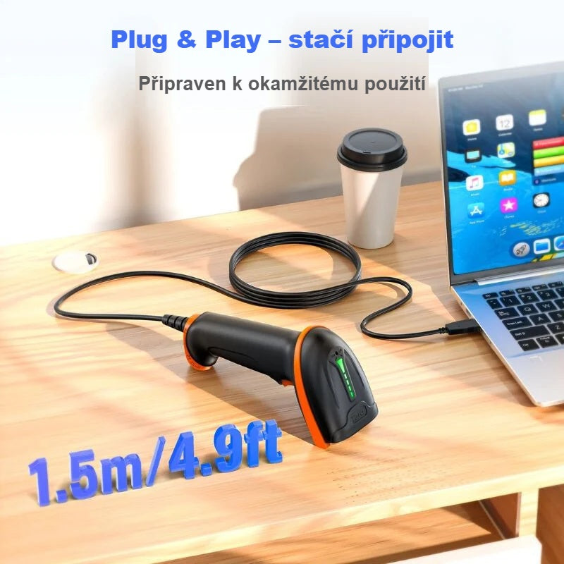 Čtečka čárových kódů plug and play s 1,5m kabelem USB k notebooku
