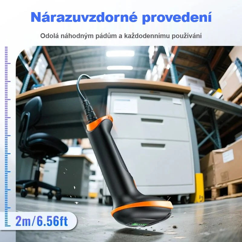 Nárazuvzdorná čtečka čárových kódů na podlaze po pádu z 2 m