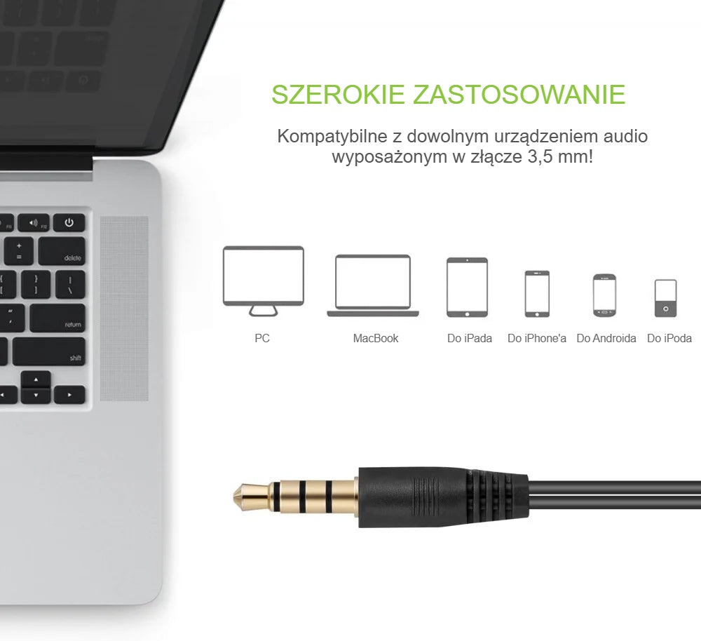 Urządzenia kompatybilne ze słuchawkami przewodowymi: laptop, telefon, tablet