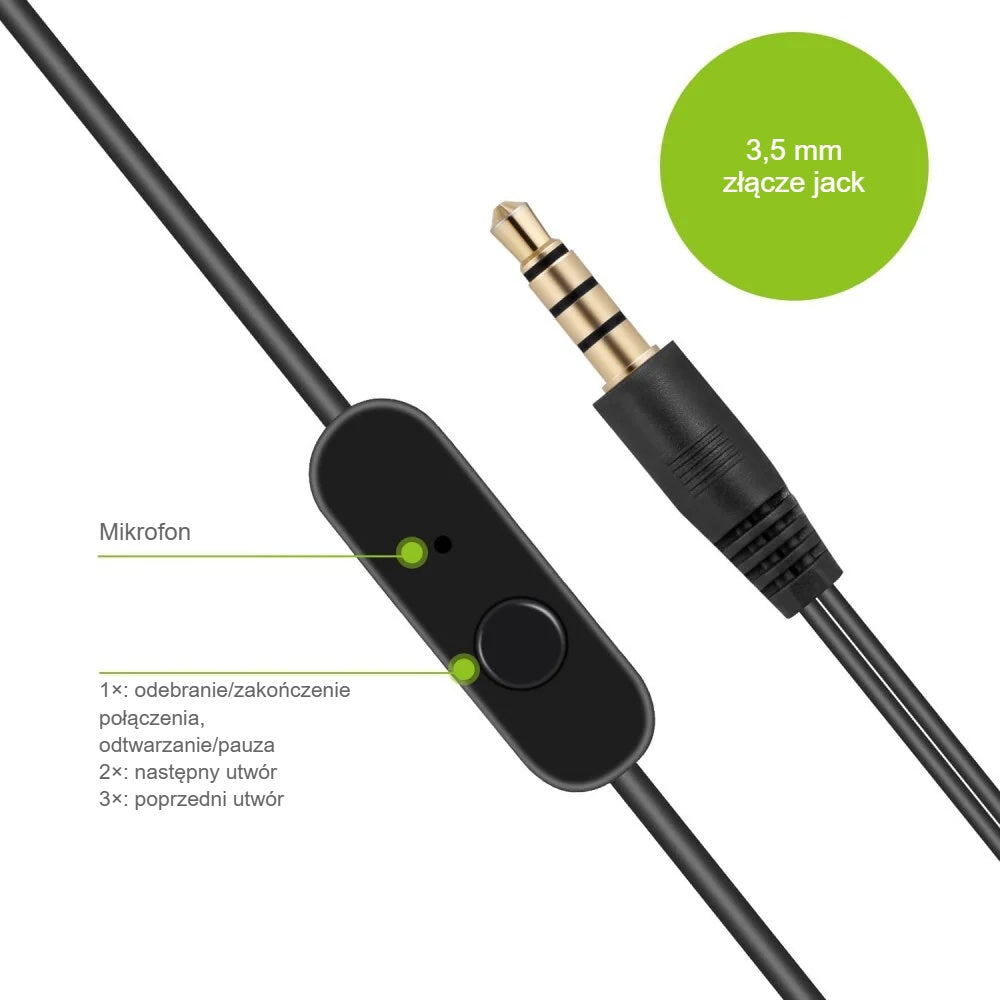 Mikrofon i przycisk wielofunkcyjny na kablu, złącze jack 3,5 mm