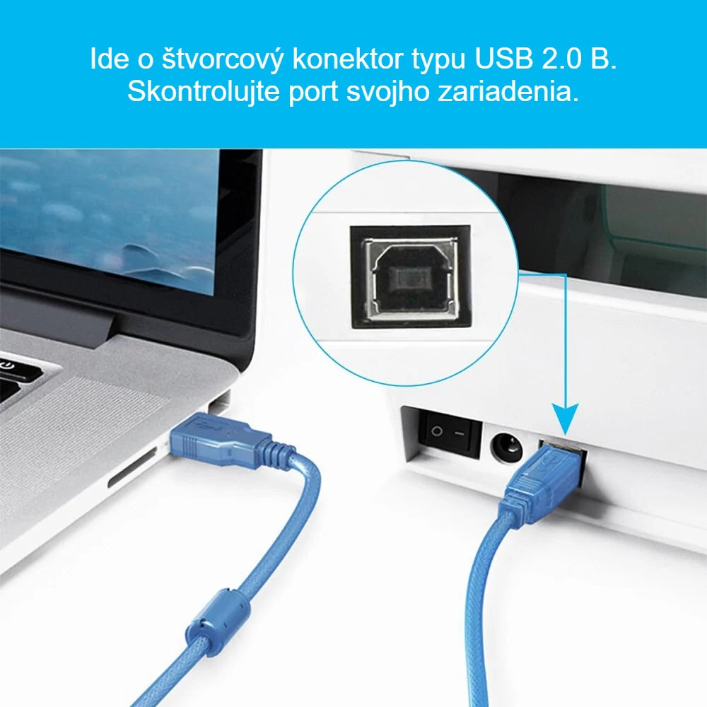 Zasúvanie konektora USB B do štvorcového portu tlačiarne