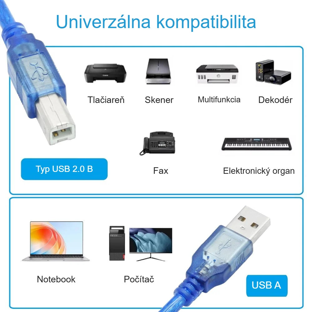 Kompatibilné zariadenia USB kábla k tlačiarni: tlačiareň, skener, fax, notebook