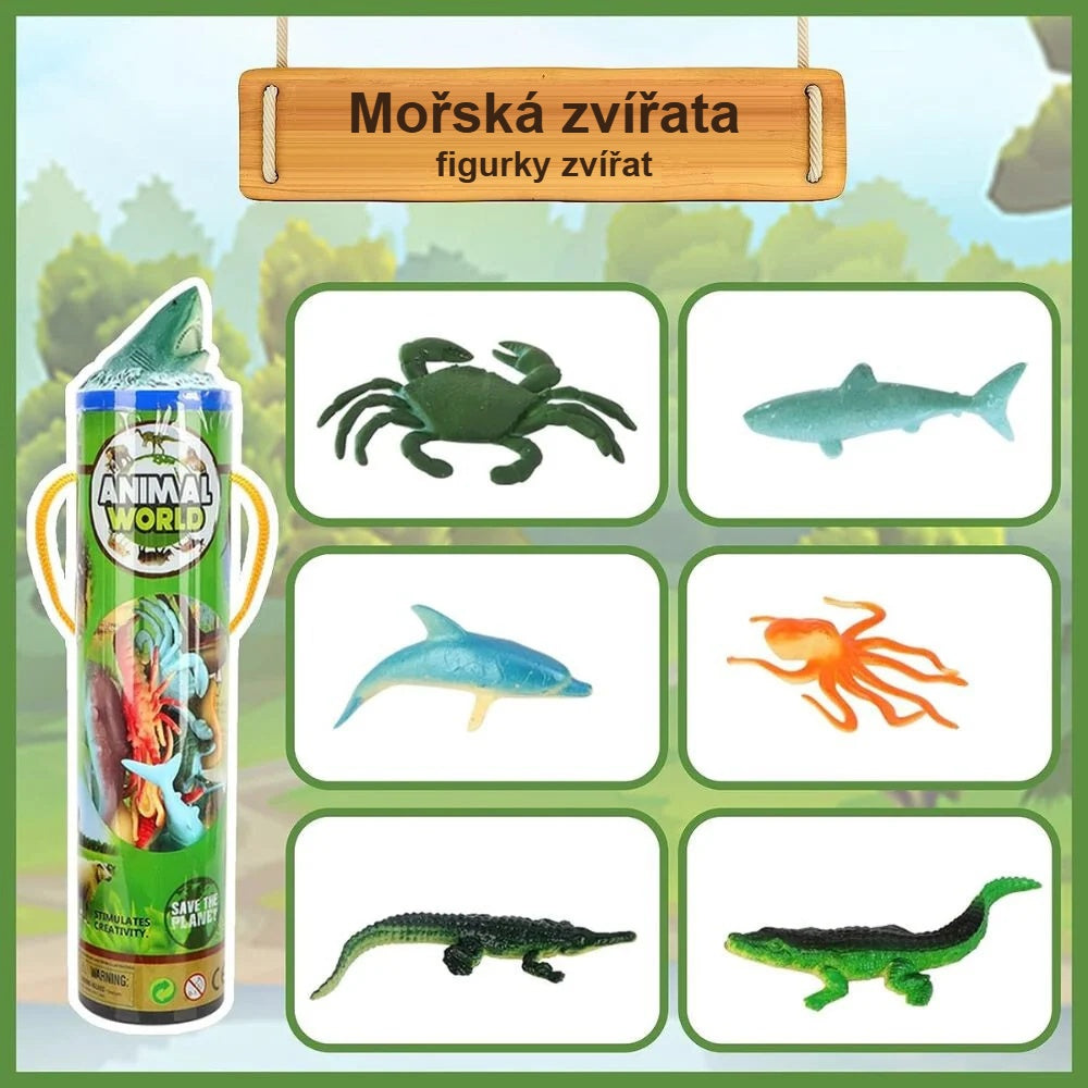 Tuba s mořskými zvířaty: krab, žralok a chobotnice
