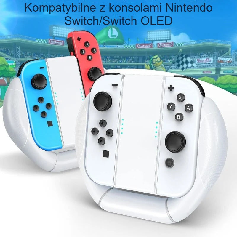 Uchwyt Joy-Con z czerwono-niebieskimi kontrolerami, zgodny ze Switch i OLED