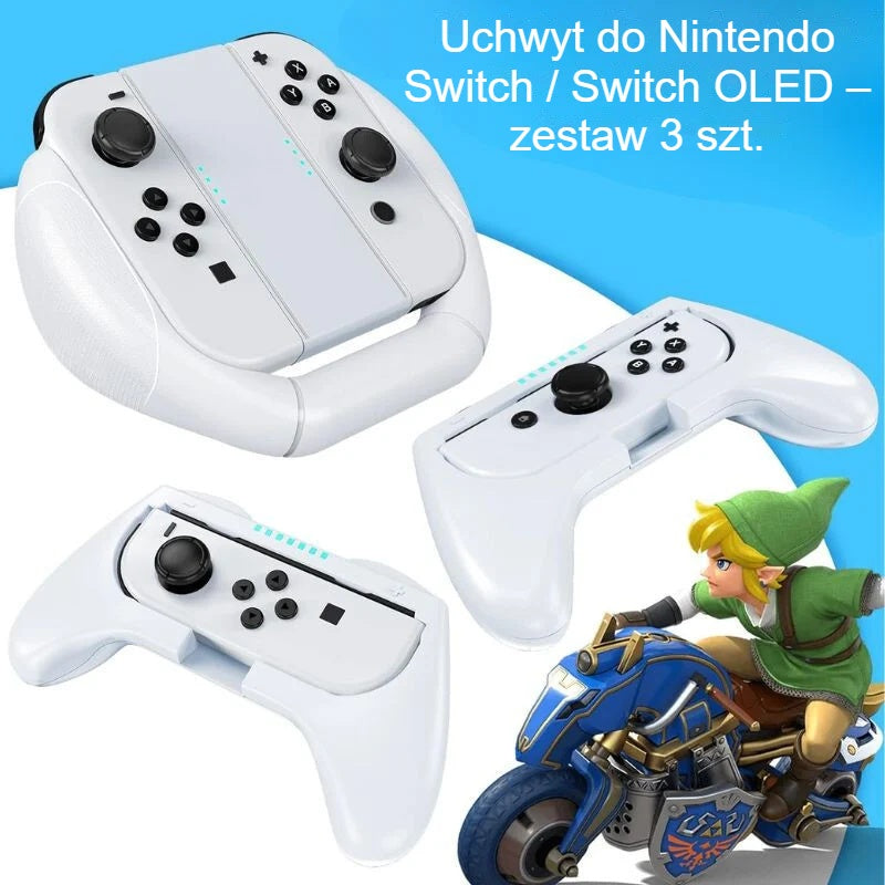 Biały uchwyt i kierownice Joy-Con do Nintendo Switch i Switch OLED