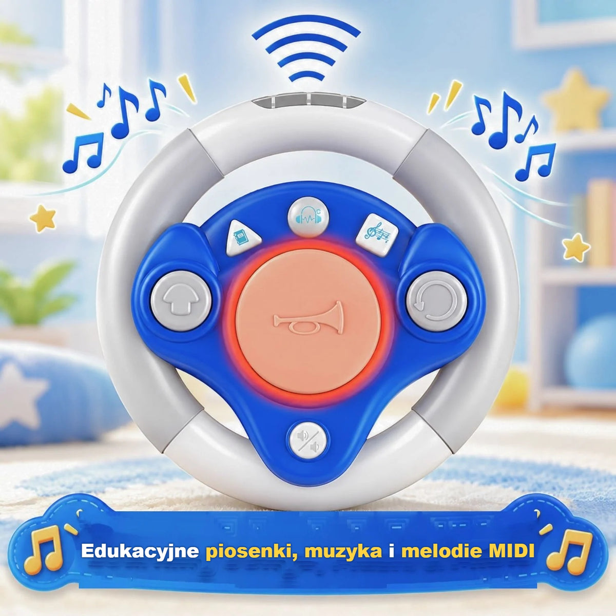 Pilot w kształcie kierownicy z piosenkami i muzyką