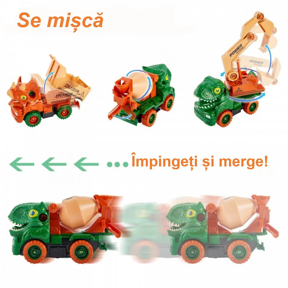Jucăriile utilaje dinozaur se rostogolesc la o simplă împingere