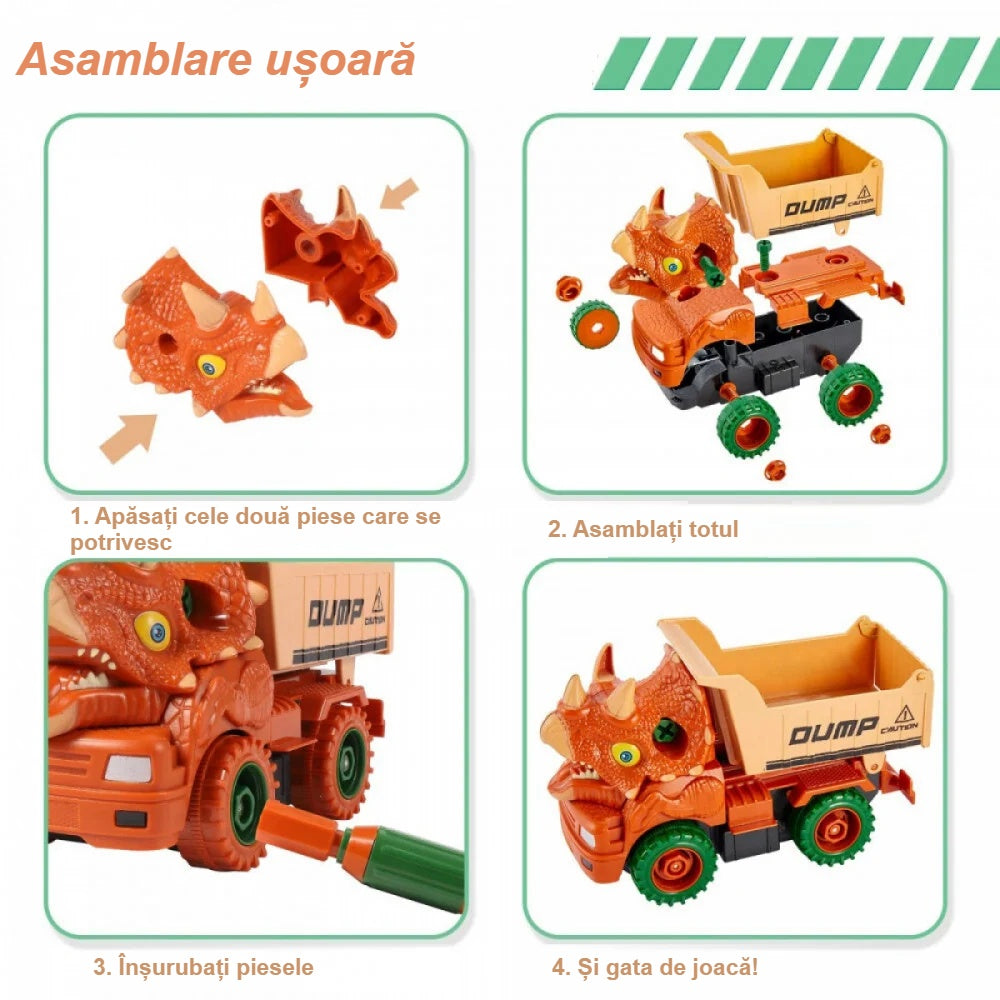Asamblarea utilajului dinozaur prin înșurubare, în 4 pași