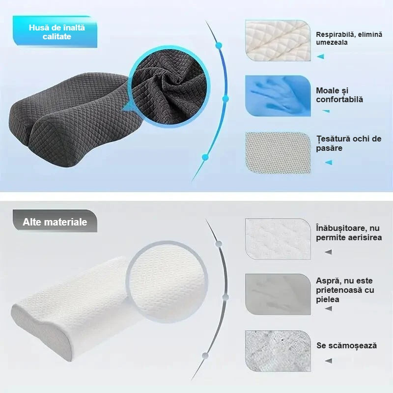 Husa gri respirabilă a pernei cervicale comparată cu alte materiale
