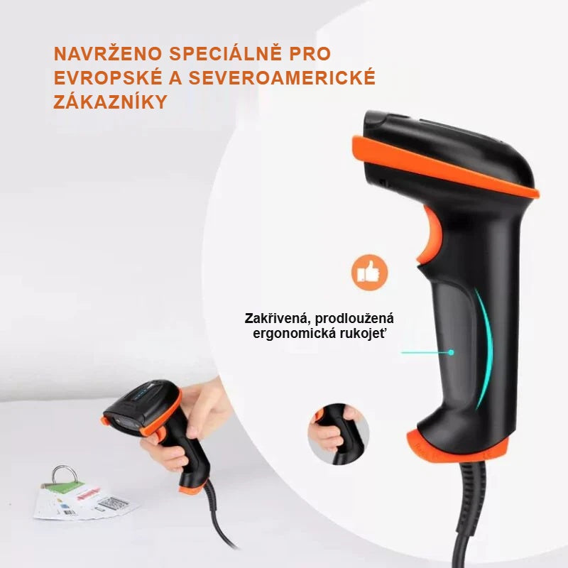Zakřivená prodloužená ergonomická rukojeť čtečky čárových kódů