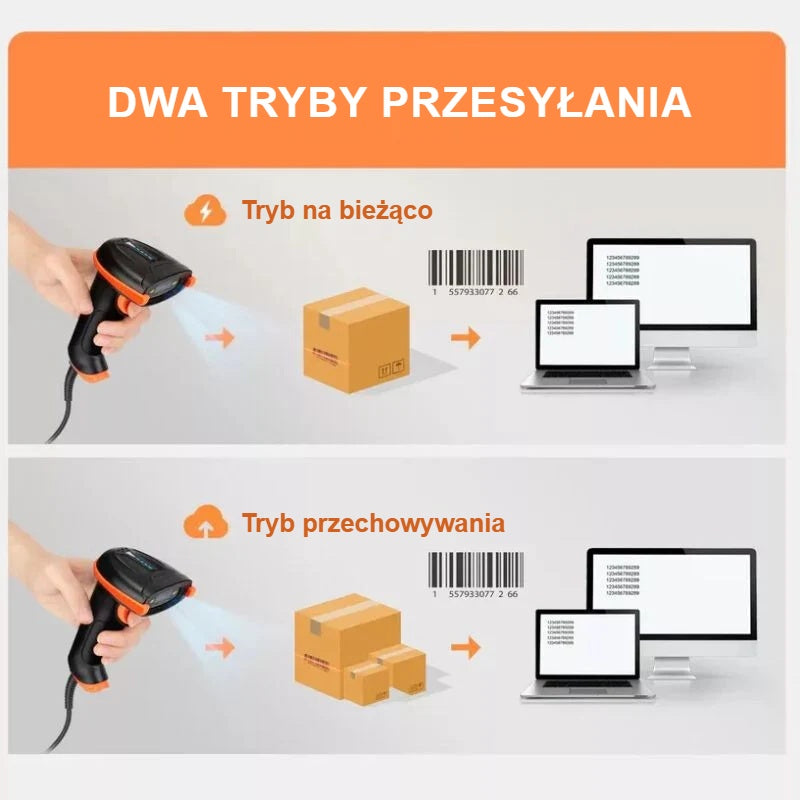 Tryb natychmiastowego przesyłania i tryb przechowywania w przewodowym czytniku kodów