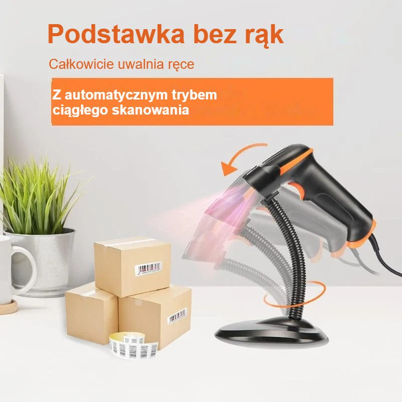 Czytnik kodów na podstawce, automatyczne skanowanie kartonów bez użycia rąk
