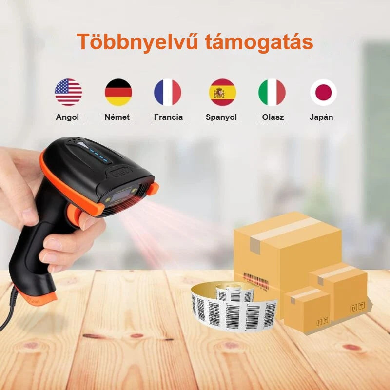 Vonalkódolvasó többnyelvű billentyűzetkiosztás-támogatása zászlókkal
