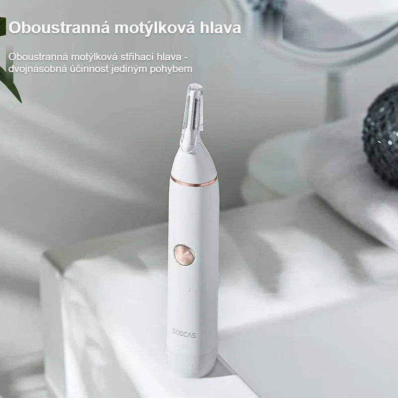 Oboustranná motýlková střihací hlava zastřihovače chloupků v nose