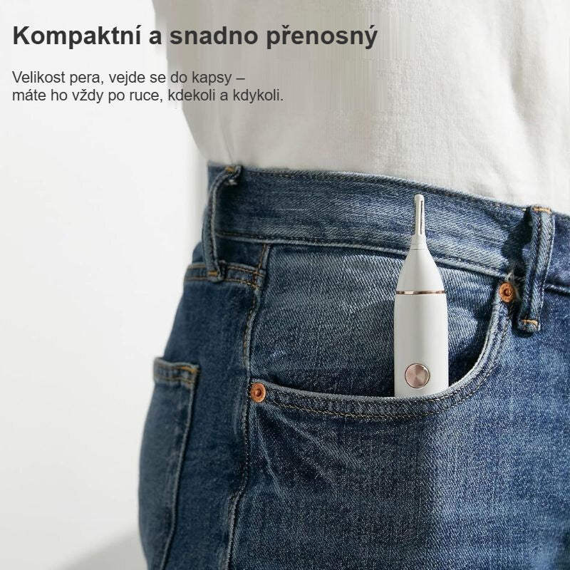 Kompaktní zastřihovač chloupků v kapse džínů