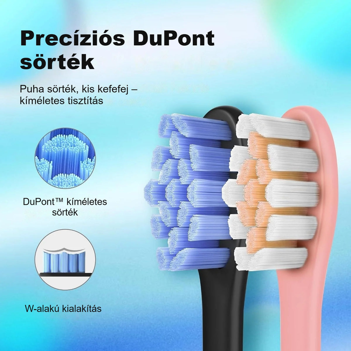 Oclean Find elektromos fogkefe DuPont sörtéjű kefefejei közelről