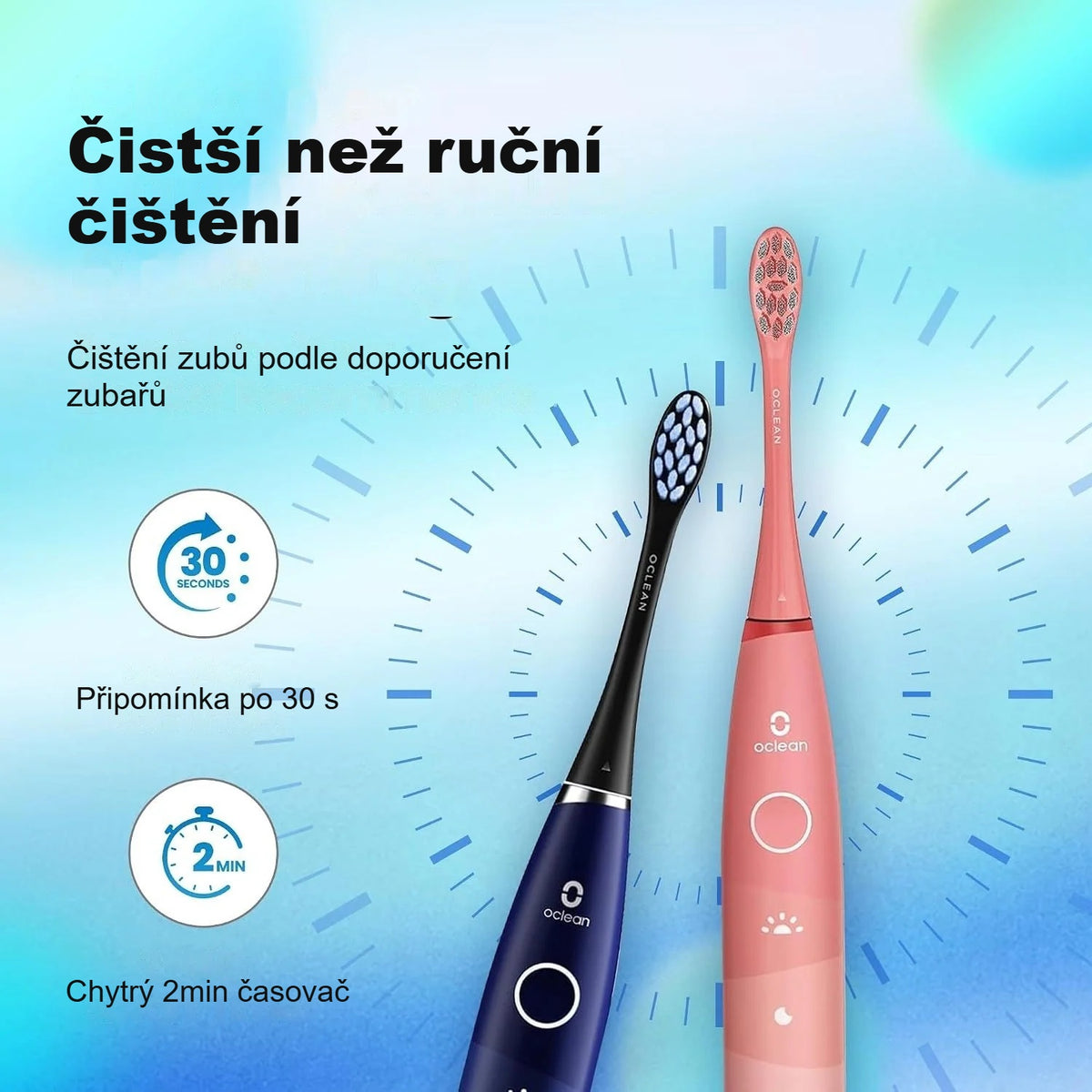 Modrý a růžový sonický elektrický zubní kartáček vedle sebe