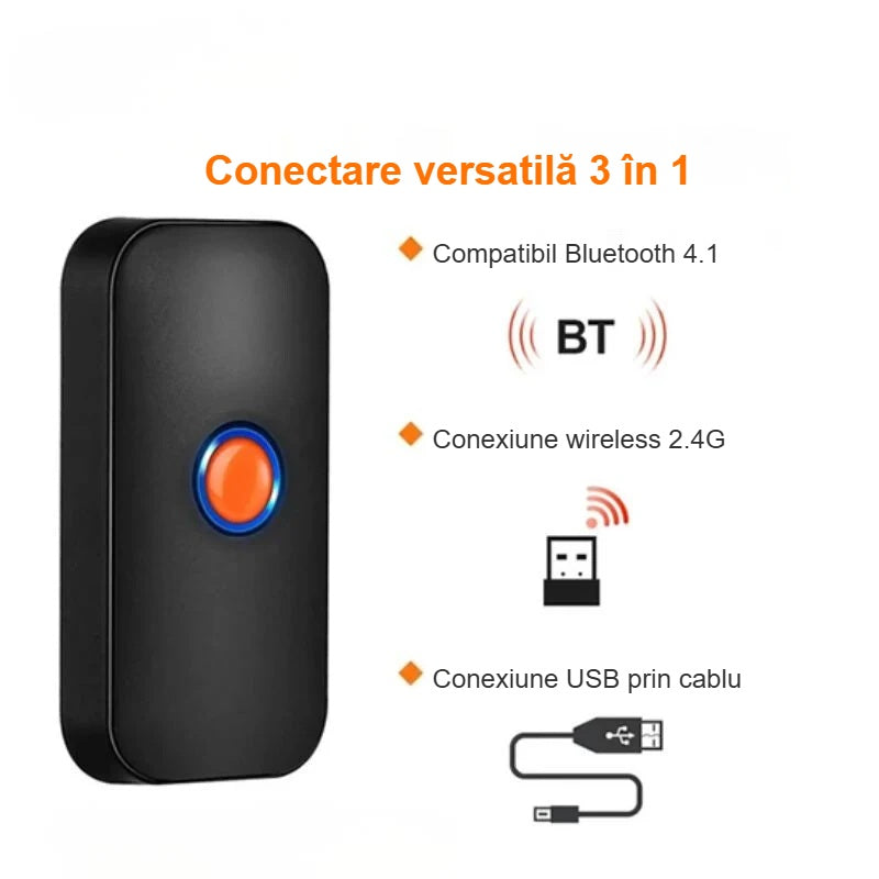 Conectare 3 în 1 a cititorului de coduri de bare: Bluetooth, wireless 2.4G și USB