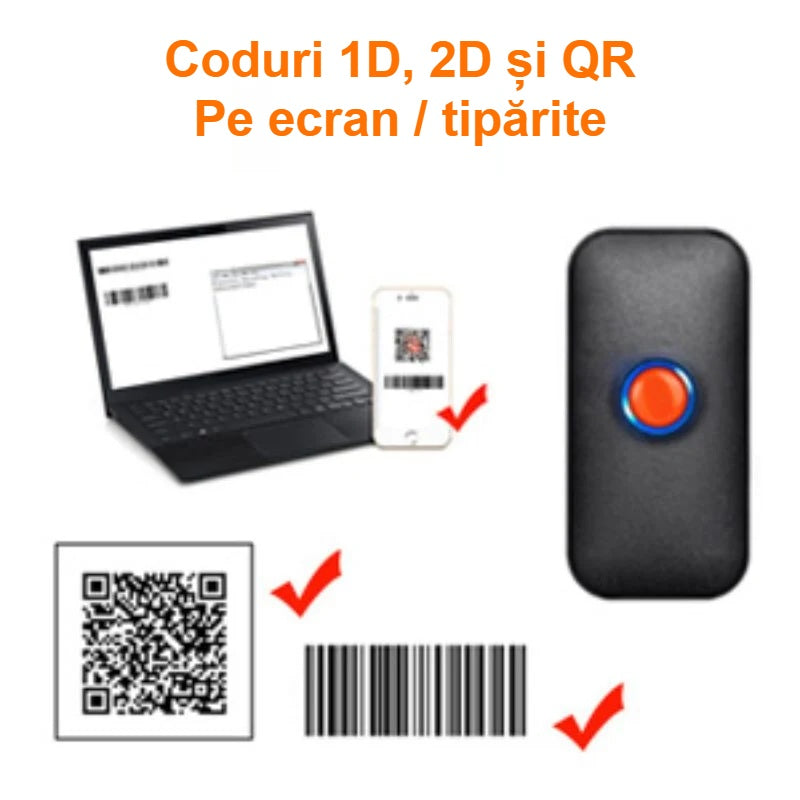 Cititor de coduri de bare citind coduri 1D, 2D și QR de pe ecran și de pe hârtie
