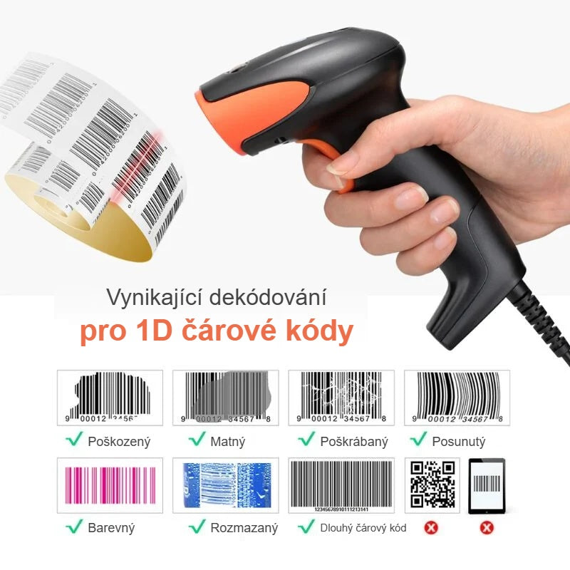 Načítání čárového kódu ruční čtečkou, podporované typy 1D kódů