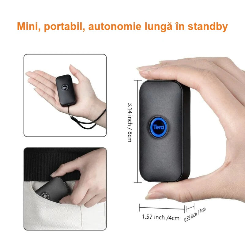 Cititor mini de coduri de bare în mână, cu dimensiuni și curea de mână