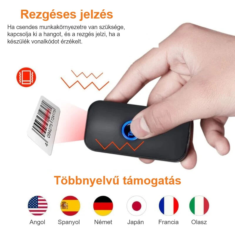 Vonalkódolvasó rezgő jelzéssel és többnyelvű támogatással