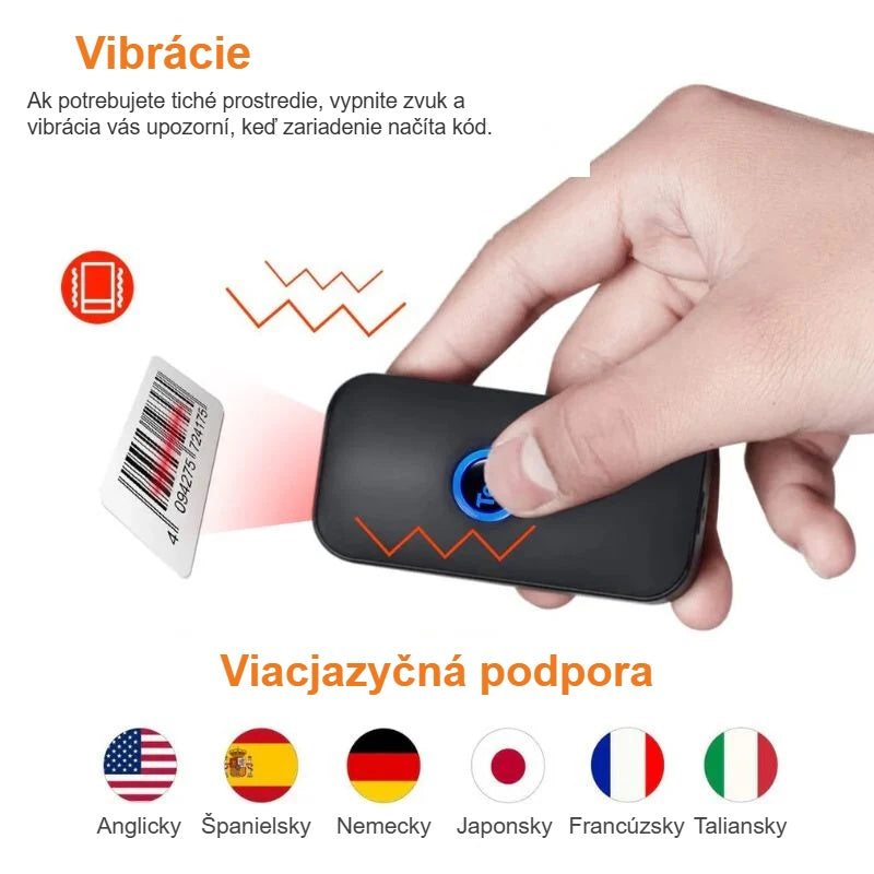 Čítačka čiarových kódov s vibračnou signalizáciou a viacjazyčnou podporou
