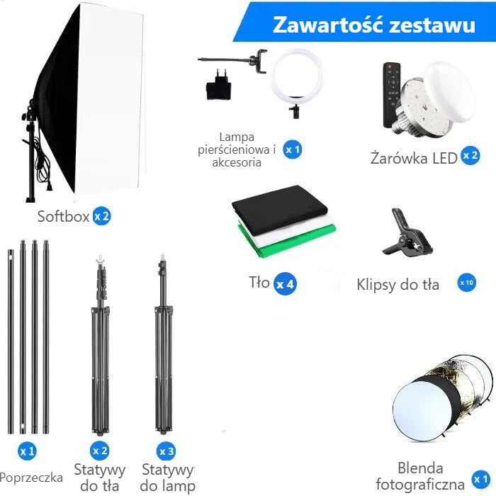 Zawartość zestawu do studia fotograficznego