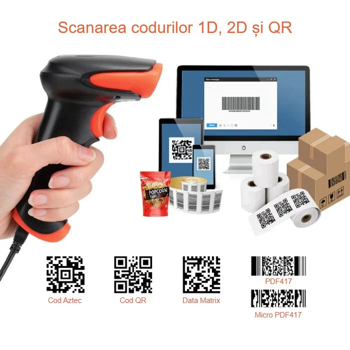 Cititorul scanează coduri 1D, 2D și QR de pe hârtie și de pe ecran