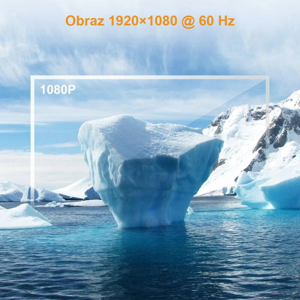 Obraz Full HD 1920×1080 60 Hz z extendera HDMI na krajobrazie z górą lodową